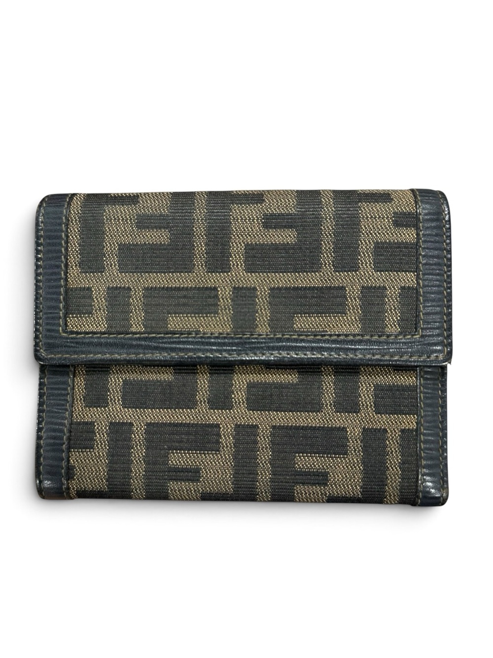 FENDI Zucca Black & Tan Canvas & Leather Compact Bifold Wallet